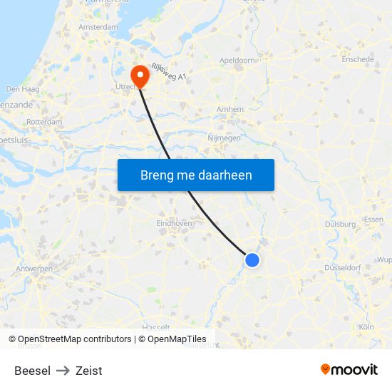 Beesel to Zeist map