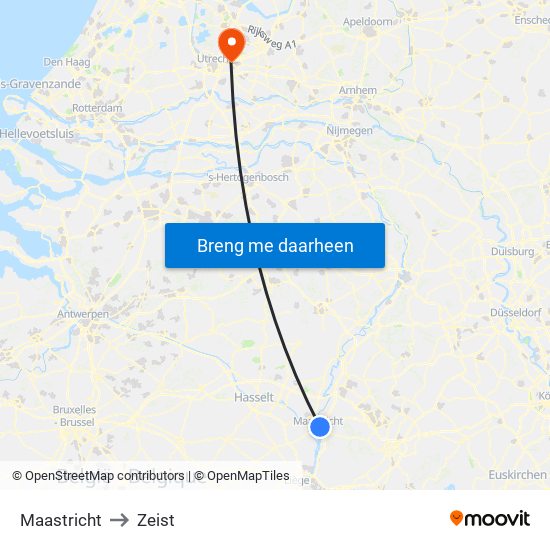 Maastricht to Zeist map