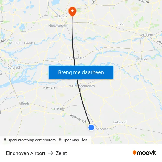 Eindhoven Airport to Zeist map