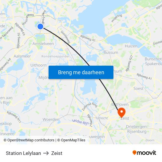 Station Lelylaan to Zeist map
