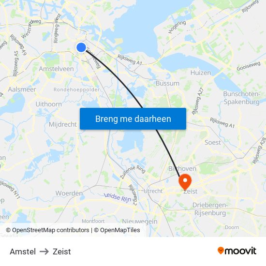 Amstel to Zeist map