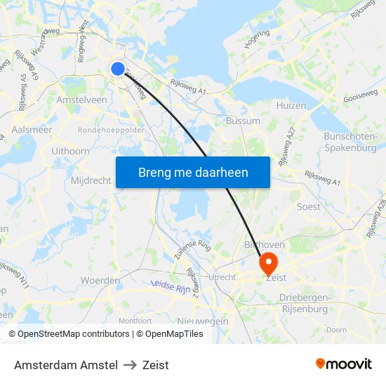 Amsterdam Amstel to Zeist map