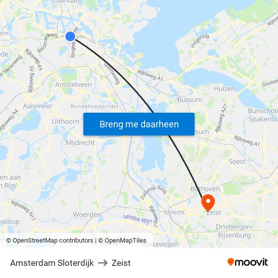 Amsterdam Sloterdijk to Zeist map