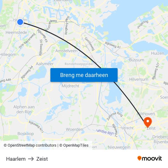 Haarlem to Zeist map