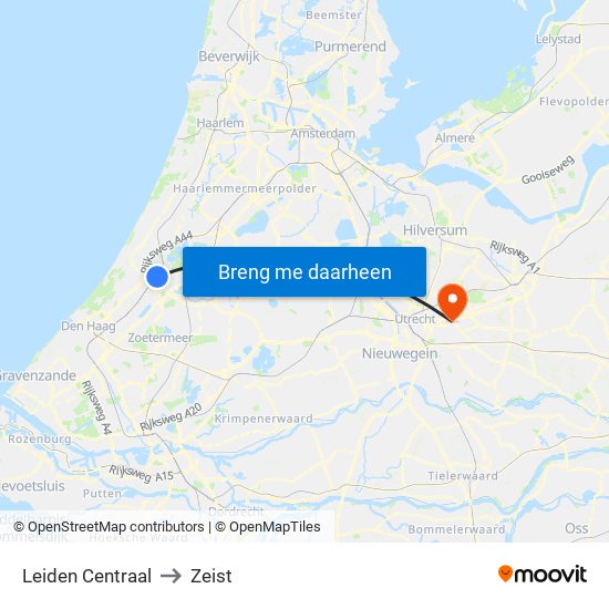 Leiden Centraal to Zeist map