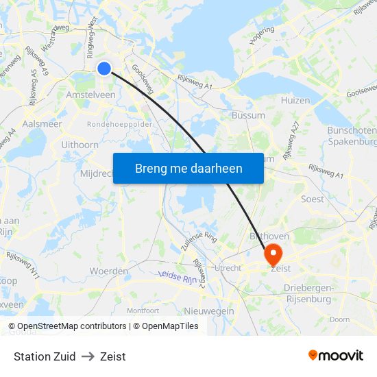 Station Zuid to Zeist map