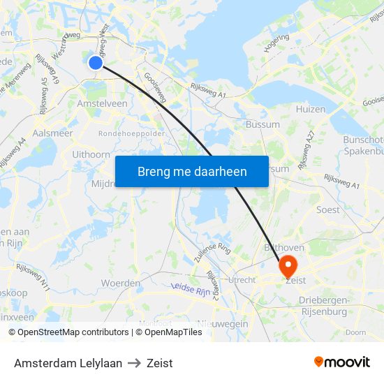 Amsterdam Lelylaan to Zeist map