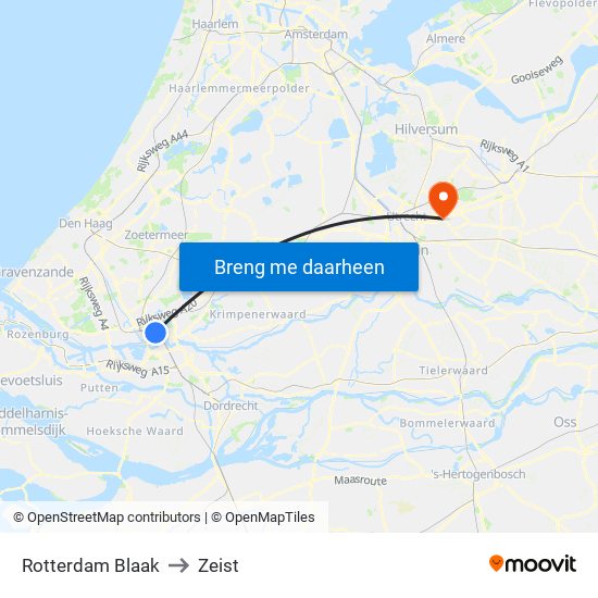 Rotterdam Blaak to Zeist map