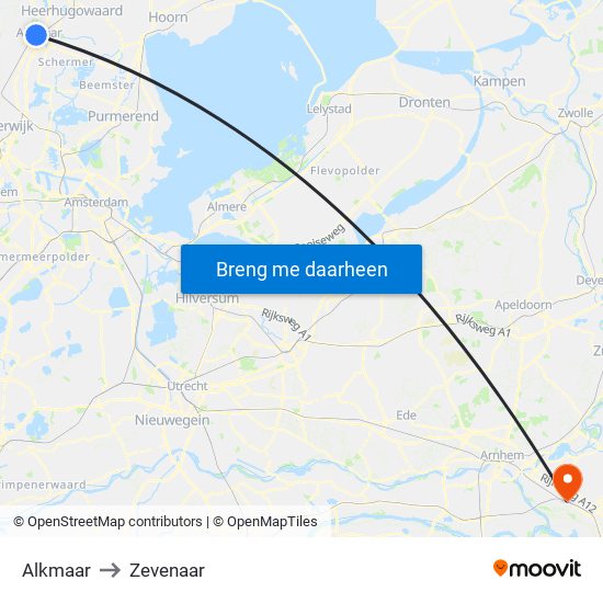 Alkmaar to Zevenaar map