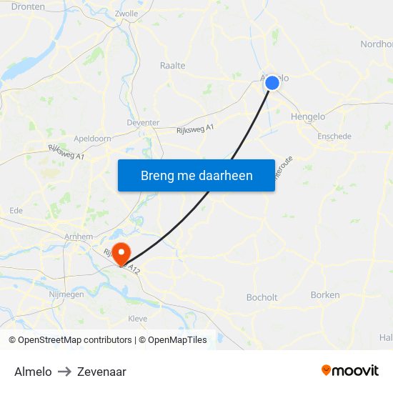 Almelo to Zevenaar map