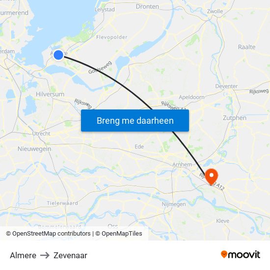 Almere to Zevenaar map