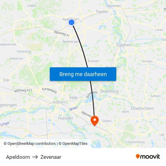 Apeldoorn to Zevenaar map