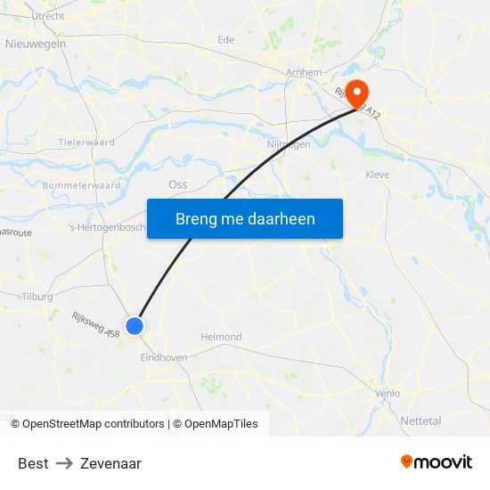 Best to Zevenaar map