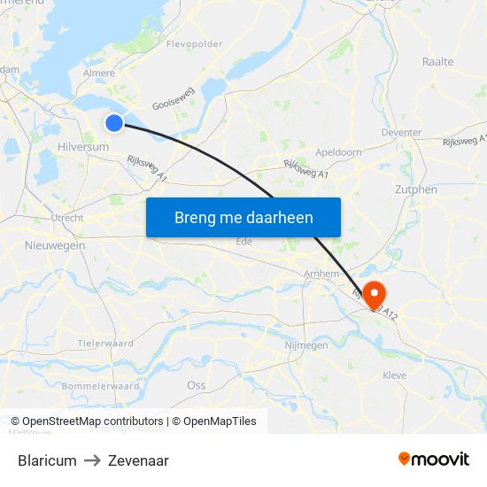 Blaricum to Zevenaar map