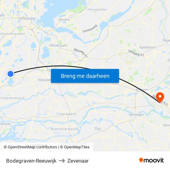 Bodegraven-Reeuwijk to Zevenaar map