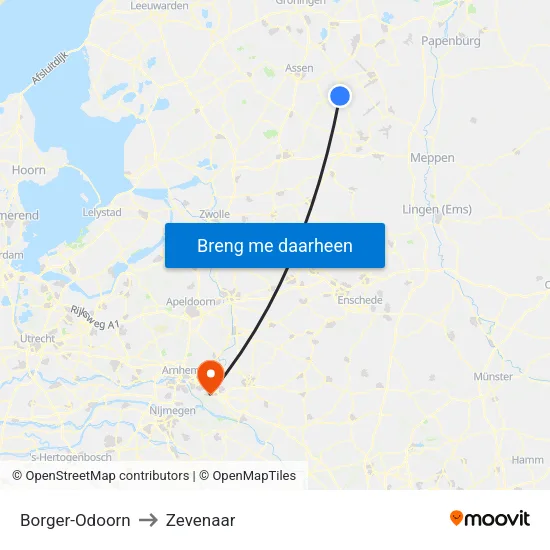 Borger-Odoorn to Zevenaar map