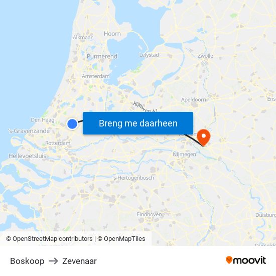 Boskoop to Zevenaar map