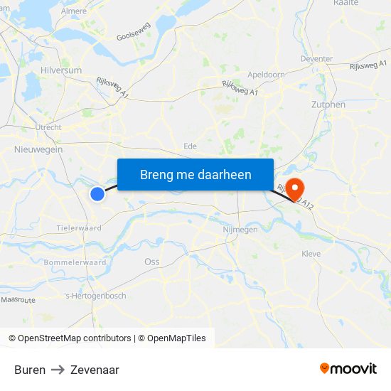 Buren to Zevenaar map