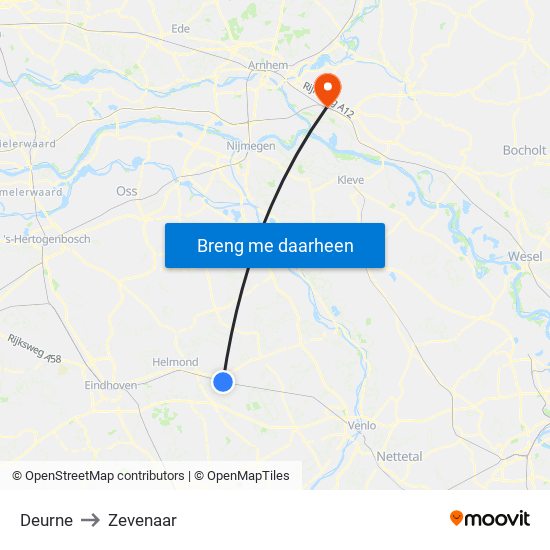 Deurne to Zevenaar map