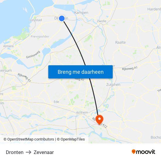 Dronten to Zevenaar map