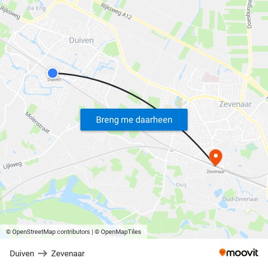 Duiven to Zevenaar map