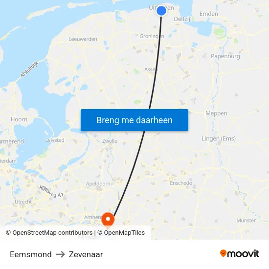 Eemsmond to Zevenaar map