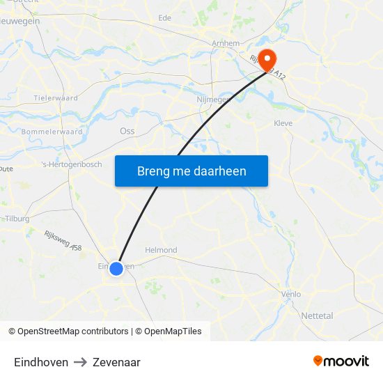 Eindhoven to Zevenaar map