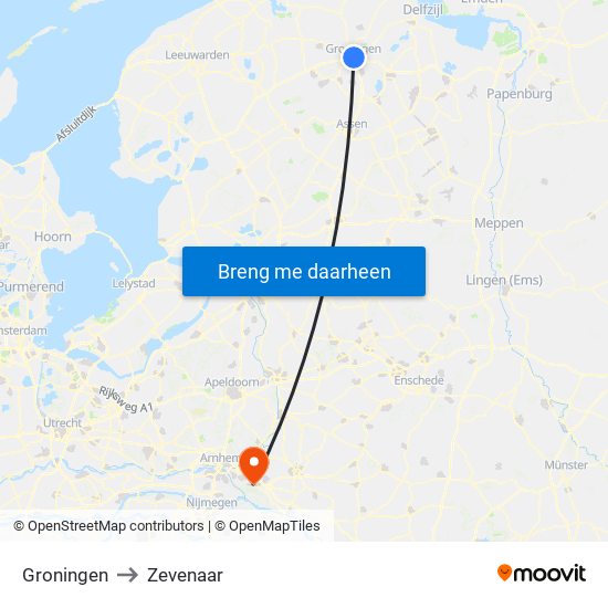 Groningen to Zevenaar map
