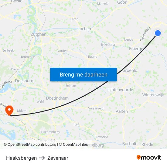 Haaksbergen to Zevenaar map