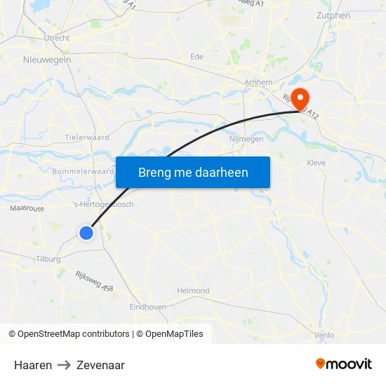 Haaren to Zevenaar map