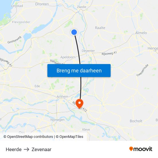 Heerde to Zevenaar map