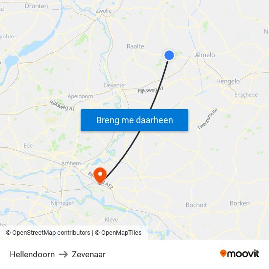 Hellendoorn to Zevenaar map