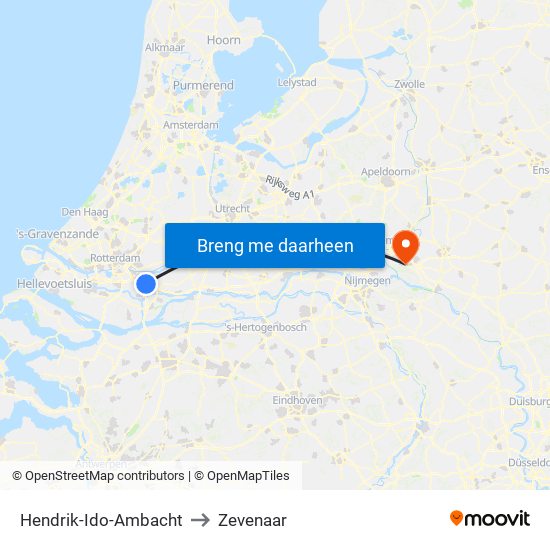 Hendrik-Ido-Ambacht to Zevenaar map
