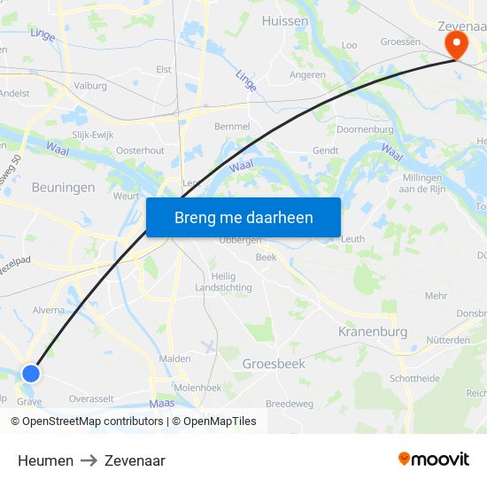 Heumen to Zevenaar map