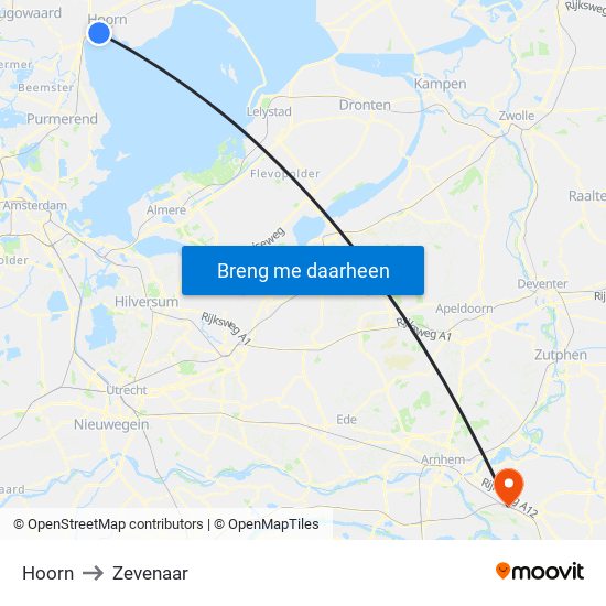 Hoorn to Zevenaar map