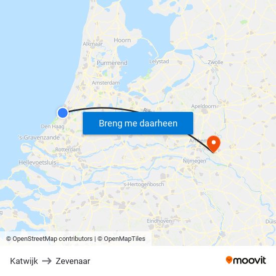 Katwijk to Zevenaar map