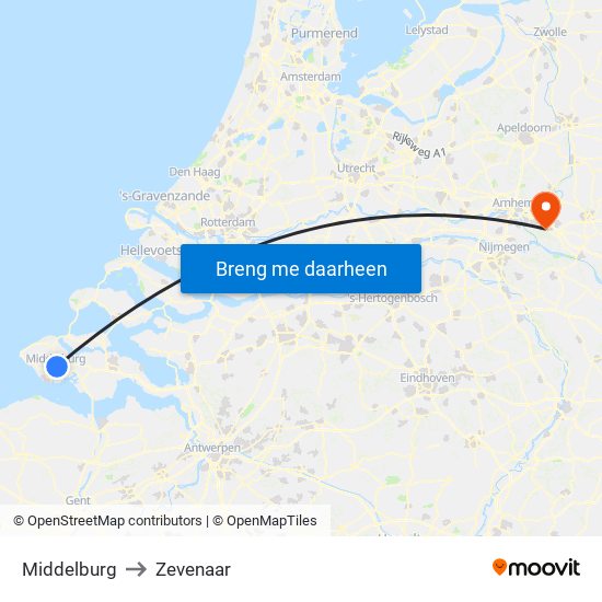 Middelburg to Zevenaar map