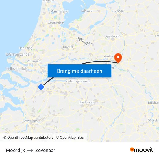 Moerdijk to Zevenaar map