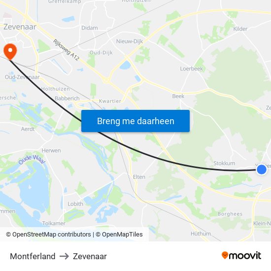 Montferland to Zevenaar map