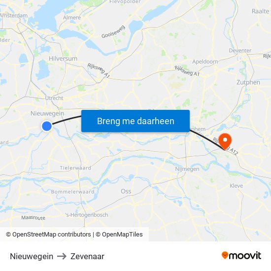 Nieuwegein to Zevenaar map