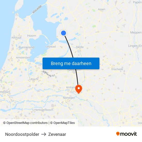 Noordoostpolder to Zevenaar map