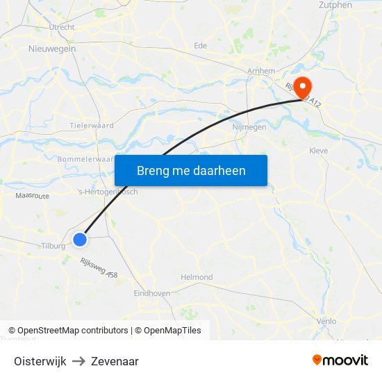 Oisterwijk to Zevenaar map