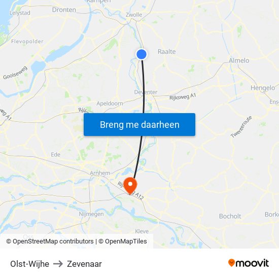 Olst-Wijhe to Zevenaar map