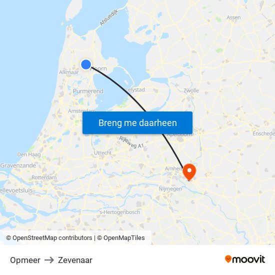 Opmeer to Zevenaar map