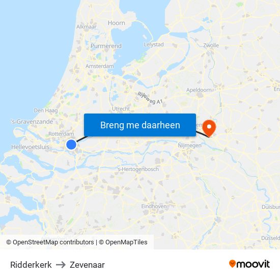 Ridderkerk to Zevenaar map