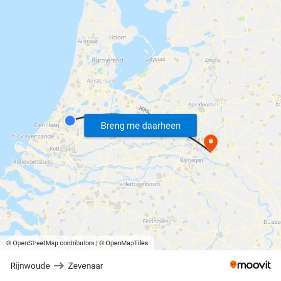 Rijnwoude to Zevenaar map