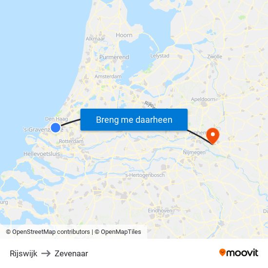 Rijswijk to Zevenaar map