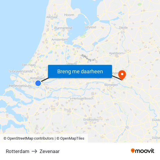 Rotterdam to Zevenaar map