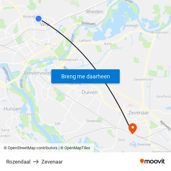 Rozendaal to Zevenaar map