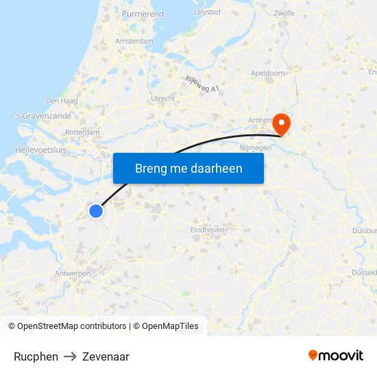 Rucphen to Zevenaar map